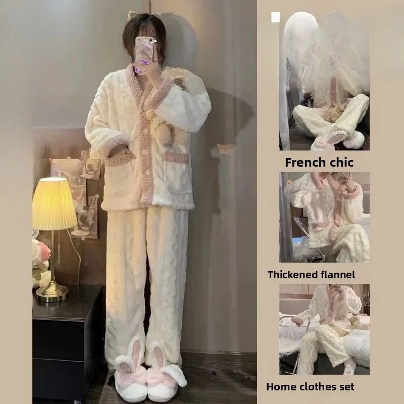 Зимняя одежда для сна с коралловым флисом и подкладкой, женский комплект домашней одежды с длинными рукавами, удобное теплое утолщенное полиэфирное волокно
Зимняя одежда для сна с коралловым флисом и подкладкой, женский комплект домашней одежды с длинными рукавами, удобное теплое утолщенное полиэфирное волокно