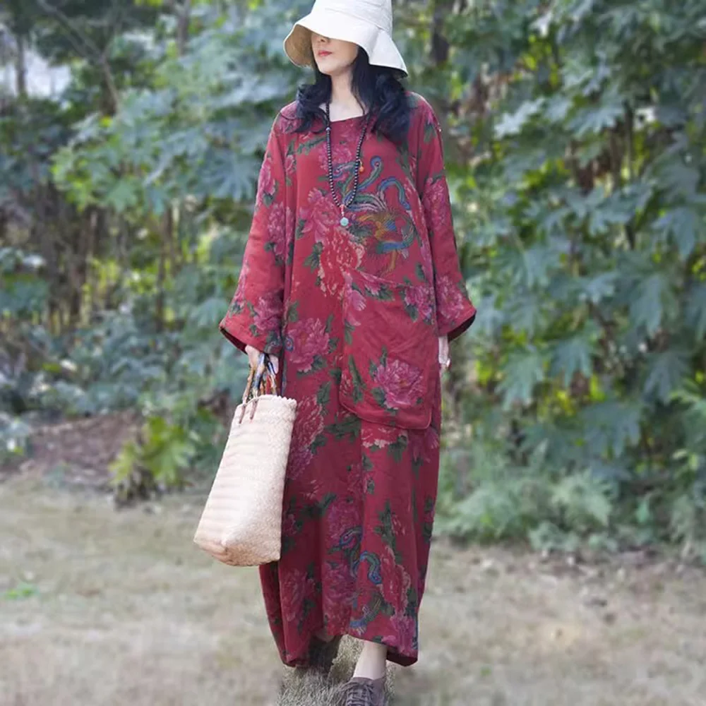 Minority Cotton Linen Dress Women's Floral Print 3/4 Sleeved Retro Casual Robe Languid Style Large Pockets Loose Plus-Size Robe
Minority Cotton Linen Dress Women's Floral Print 3/4 Sleeved Retro Casual Robe Languid Style Large Pockets Loose Plus-Size Robe