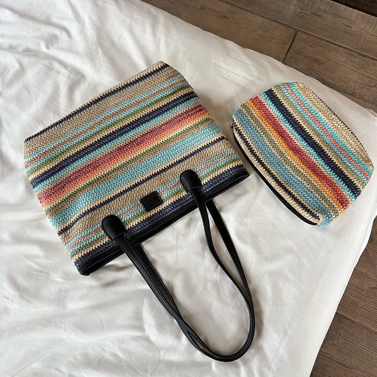Summer Color Large Capacity Commuter Woven Bag Vacation Beach Bag Ladies Tote Bag Versatile Rainbow Shoulder Bag
Summer Color Large Capacity Commuter Woven Bag Vacation Beach Bag Ladies Tote Bag Versatile Rainbow Shoulder Bag