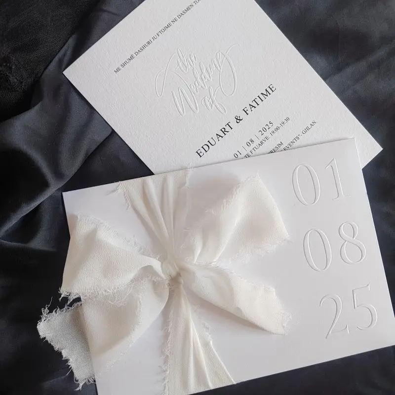 Blind Embossing Wedding Invitations,Embossed Save the Date Envelopes with Hand Torn Ribbon,600gsm Cotton Stock
Blind Embossing Wedding Invitations,Embossed Save the Date Envelopes with Hand Torn Ribbon,600gsm Cotton Stock