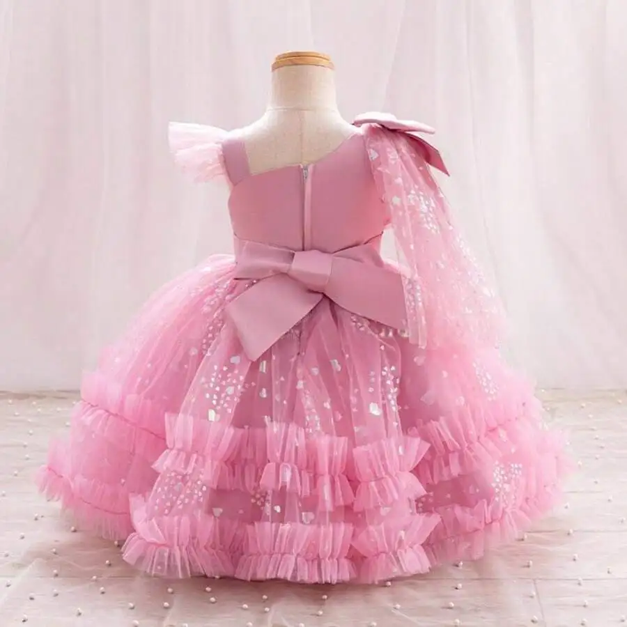 Pink Tulle Ball Gown With Bow And Ruffles For Formal Evening
Pink Tulle Ball Gown With Bow And Ruffles For Formal Evening