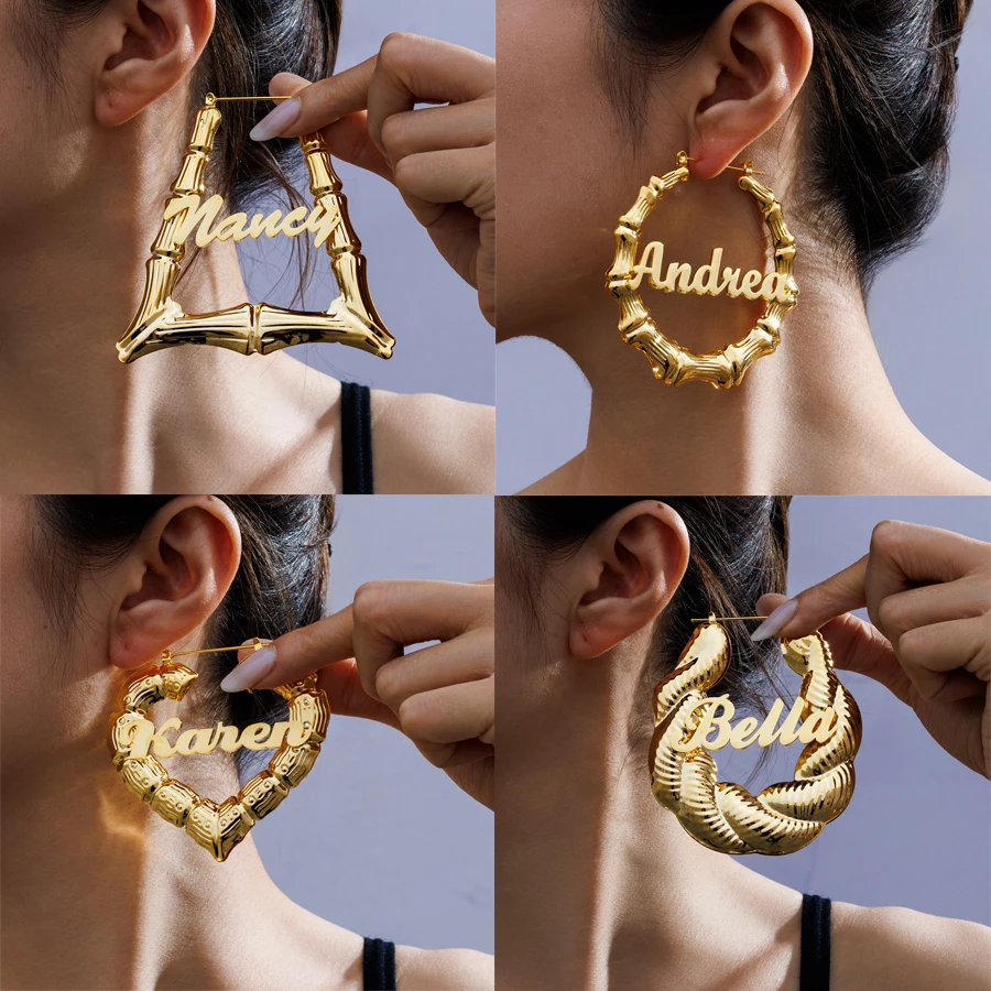 Acheerup Personalized Name Various Shape Bamboo Earrings for Women Stainless Steel Custom Large Hoop Heart Earrings Jewelry Gift
Acheerup Personalized Name Various Shape Bamboo Earrings for Women Stainless Steel Custom Large Hoop Heart Earrings Jewelry Gift