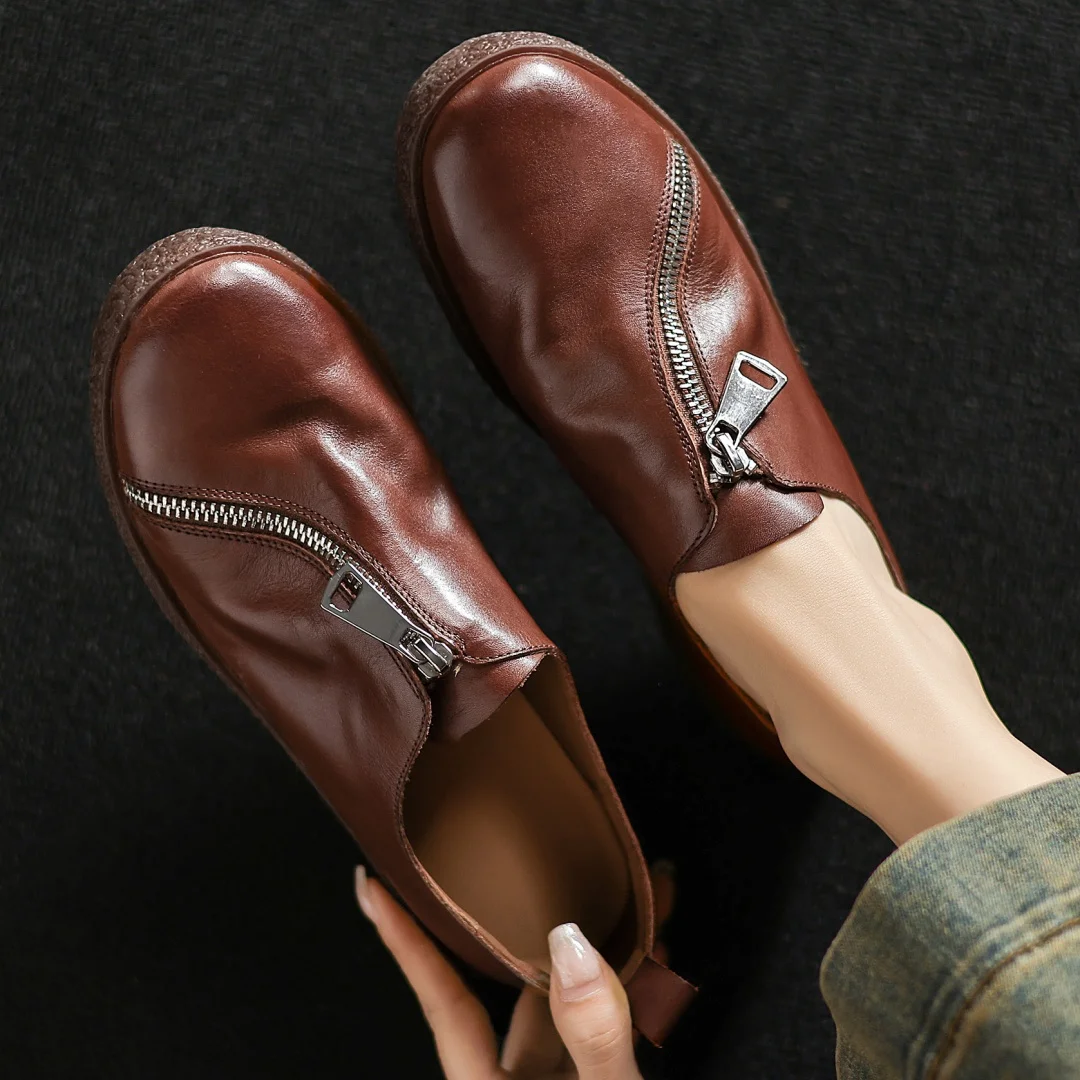 2025 Spring new women's cow leather front zip thick sole platform flats slip-on loafers round toe high quality moccasins shoes
2025 Spring new women's cow leather front zip thick sole platform flats slip-on loafers round toe high quality moccasins shoes