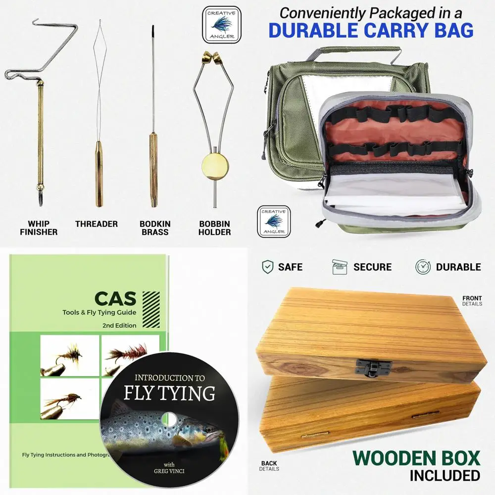Fly Tying Kit for Beginners and Enthusiasts, with Rotary Vise, Wooden Box, and DVD Guide
Fly Tying Kit for Beginners and Enthusiasts, with Rotary Vise, Wooden Box, and DVD Guide