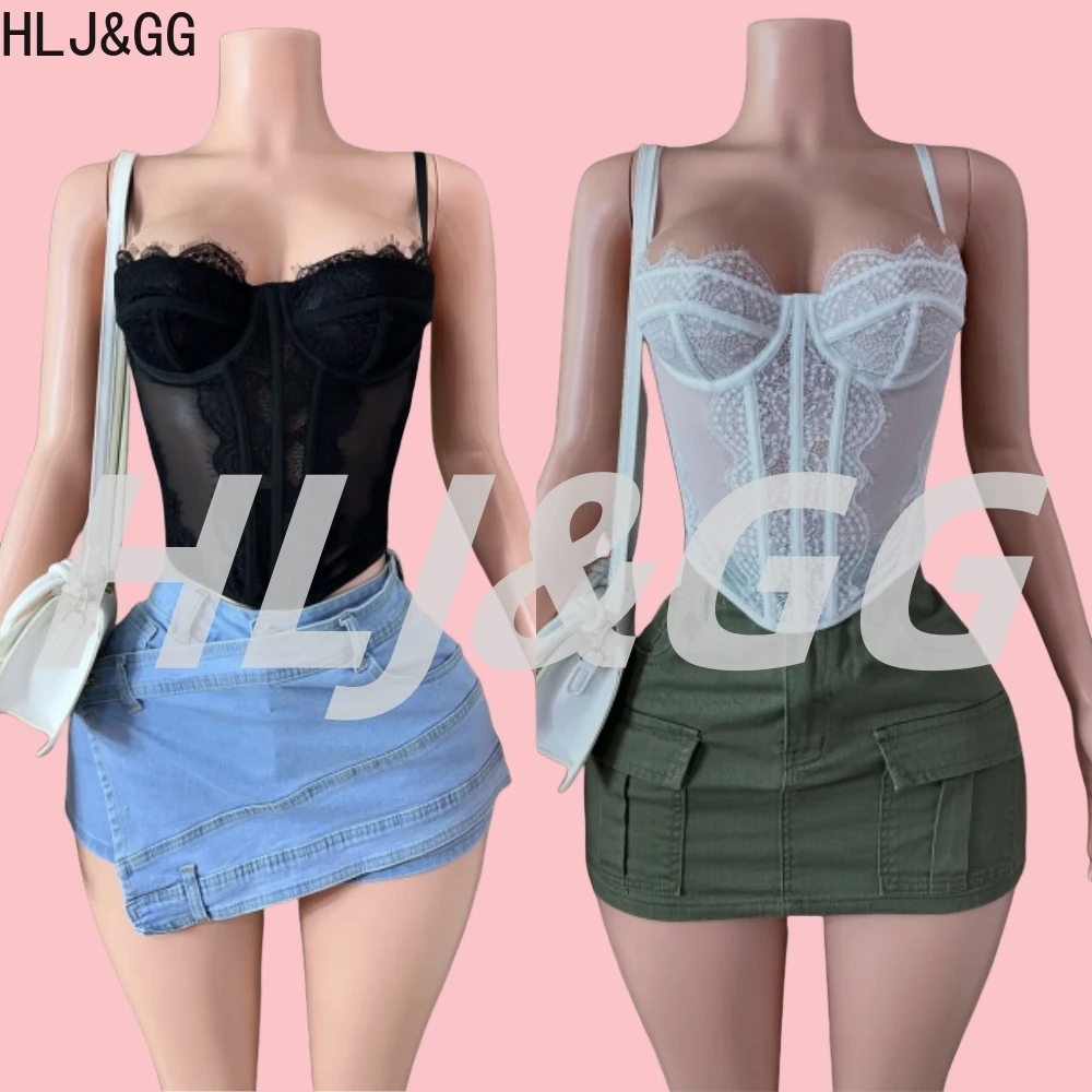 HLJ&GG Sexy Lace See Though Corset Two Piece Sets Women Spaghetti Strap Slim Crop Tank Top And Denim Irregular Shorts Streetwear
HLJ&GG Sexy Lace See Though Corset Two Piece Sets Women Spaghetti Strap Slim Crop Tank Top And Denim Irregular Shorts Streetwear