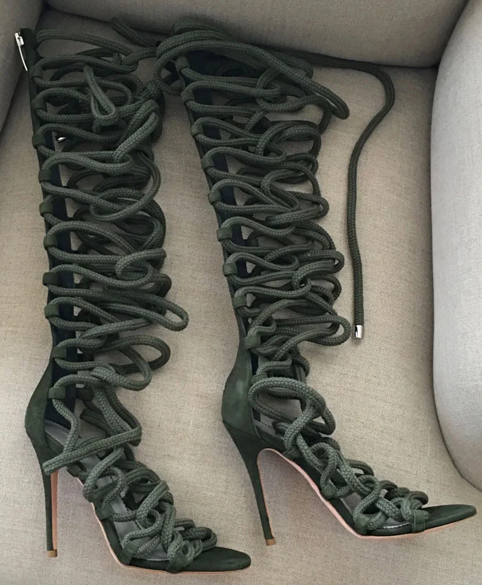 Sexy Ladies Cross-tie Rope Knee Sandals Boots Thin High Heels Summer Puttee Thigh Boots Gladiator Cutout Boots
Sexy Ladies Cross-tie Rope Knee Sandals Boots Thin High Heels Summer Puttee Thigh Boots Gladiator Cutout Boots