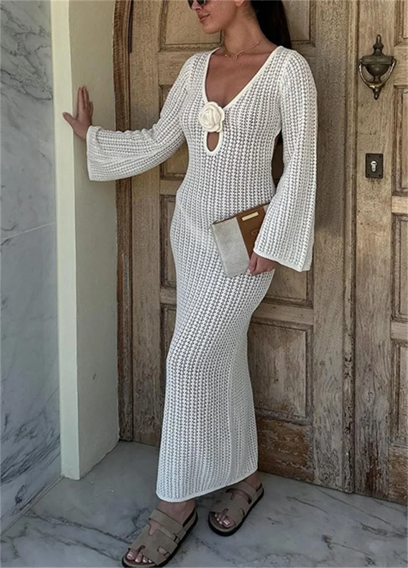 Women‘s Sexy Deep V Neck Backless Long Sleeve Knit Dress Female Summer Beach Swimsuit Hollow Out Crochet Bikini Cover-Up Robe
Women‘s Sexy Deep V Neck Backless Long Sleeve Knit Dress Female Summer Beach Swimsuit Hollow Out Crochet Bikini Cover-Up Robe