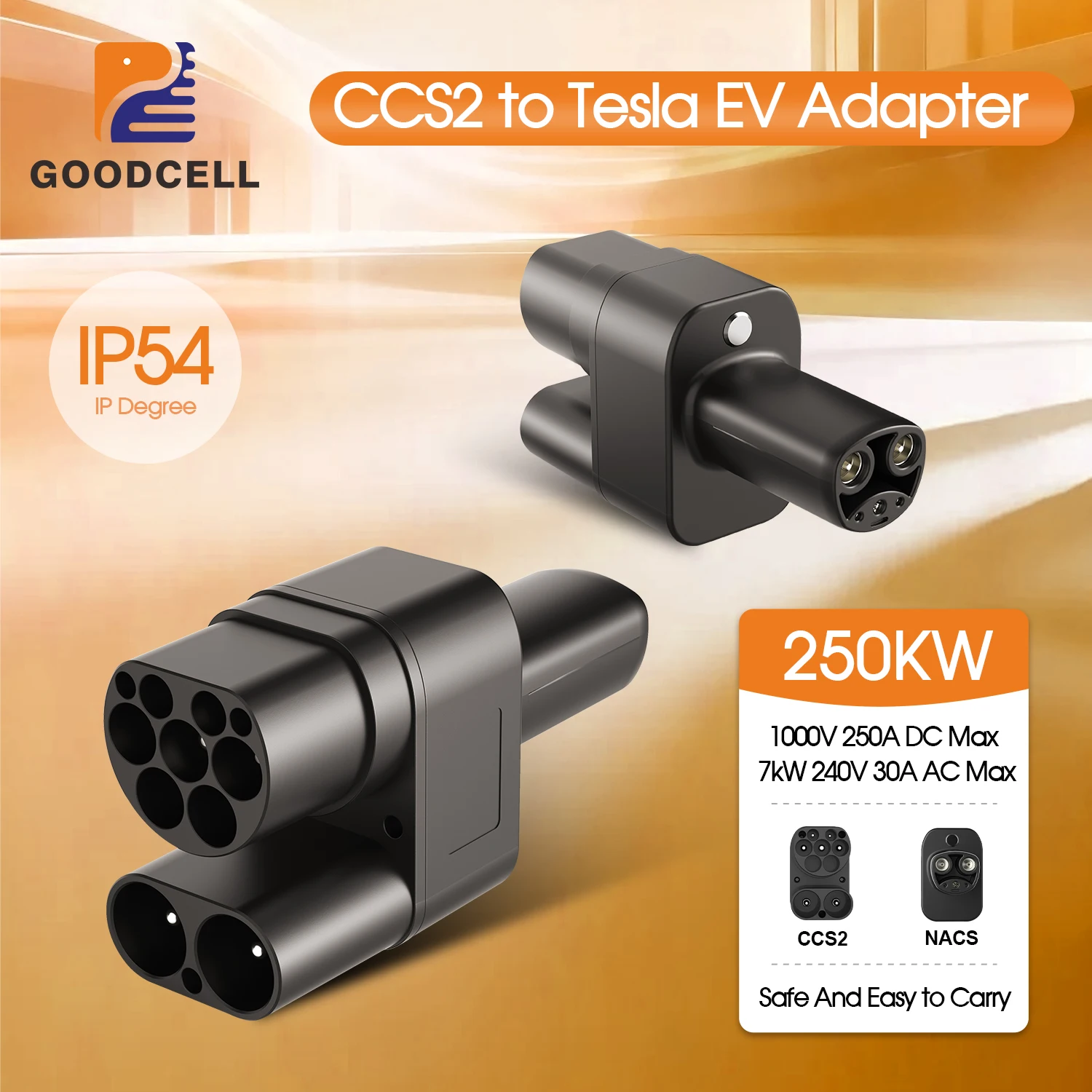GOODCELL CCS2 to Tesla Charging Adapter 32A/250A Fast Charging for Electric Vehicle Tesla Cars
GOODCELL CCS2 to Tesla Charging Adapter 32A/250A Fast Charging for Electric Vehicle Tesla Cars