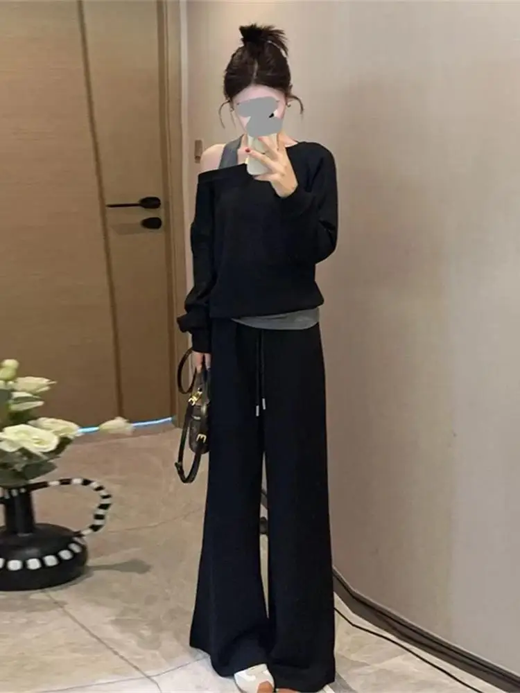 Loose Feel Set Women's Spring Autumn New Sleeve Shoulder Bared Long Sleeve Sweatirt Wide Leg Pants Two Piece Set Fashionable
Loose Feel Set Women's Spring Autumn New Sleeve Shoulder Bared Long Sleeve Sweatirt Wide Leg Pants Two Piece Set Fashionable