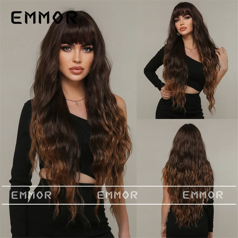 Women's long , gradient brown, with bangs, wavy curly hair, fluffy, natural and realistic wig
Women's long , gradient brown, with bangs, wavy curly hair, fluffy, natural and realistic wig