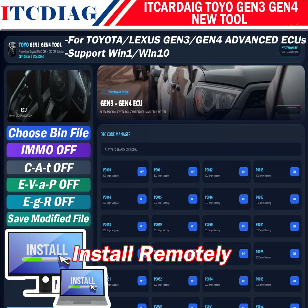 For Toyota ITCARDAIG TOYO GEN3 GEN4 NEW TOOL Software for Lexus Advanced ECUs for Complex Immobilizer System Fault Code P-Codes
For Toyota ITCARDAIG TOYO GEN3 GEN4 NEW TOOL Software for Lexus Advanced ECUs for Complex Immobilizer System Fault Code P-Codes
