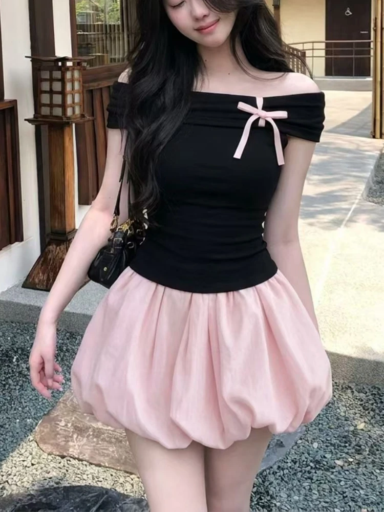 Coquette Korean Fashion Off Shoulder Bow 2 Piece Set Women Slim Fit Crop Top + Pink Bubble Mini Skirt Casual Date Night Outfit
Coquette Korean Fashion Off Shoulder Bow 2 Piece Set Women Slim Fit Crop Top + Pink Bubble Mini Skirt Casual Date Night Outfit