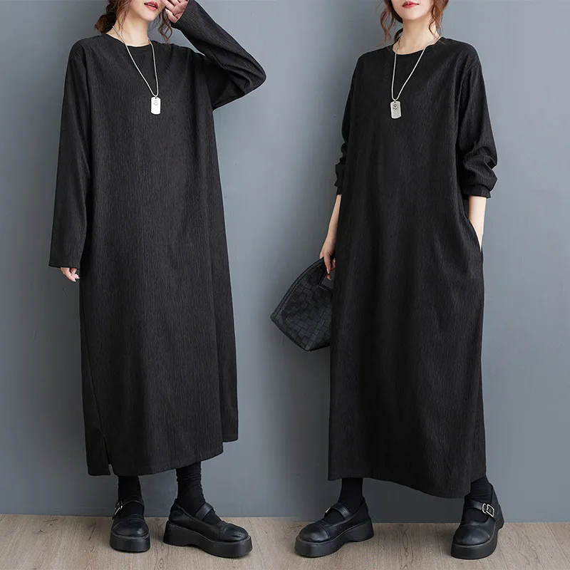 Japan Style Vintage Black Basic Dress Women Spring New O-Neck Long Sleeve Casual Loose Long Dresses
Japan Style Vintage Black Basic Dress Women Spring New O-Neck Long Sleeve Casual Loose Long Dresses