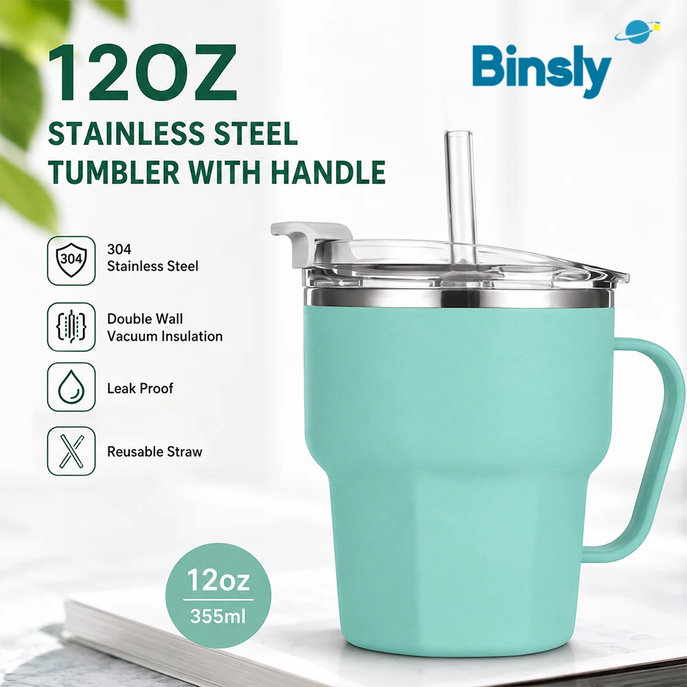12oz Stainless Steel Travel Tumbler with Handle & Straw Vacuum Insulated Iced Coffee Cup Leakproof for Car Office Outdoor Use
12oz Stainless Steel Travel Tumbler with Handle & Straw Vacuum Insulated Iced Coffee Cup Leakproof for Car Office Outdoor Use