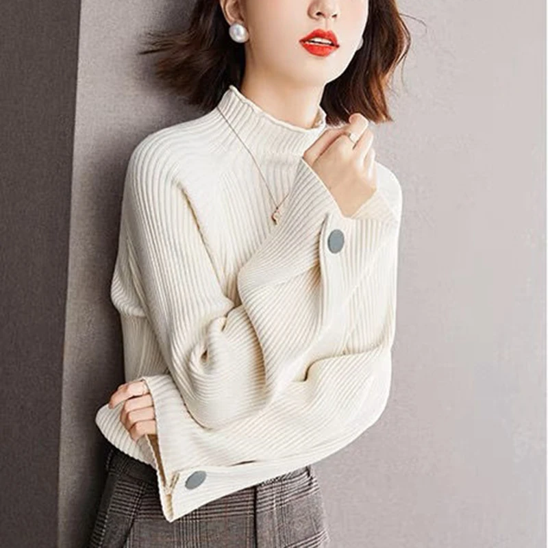 Gidyq Autumn Knitted Sweater Casual Women Korean Loose Long Sleeve Pullover Tops Streetwear Female All Match Button Jumper New
Gidyq Autumn Knitted Sweater Casual Women Korean Loose Long Sleeve Pullover Tops Streetwear Female All Match Button Jumper New
