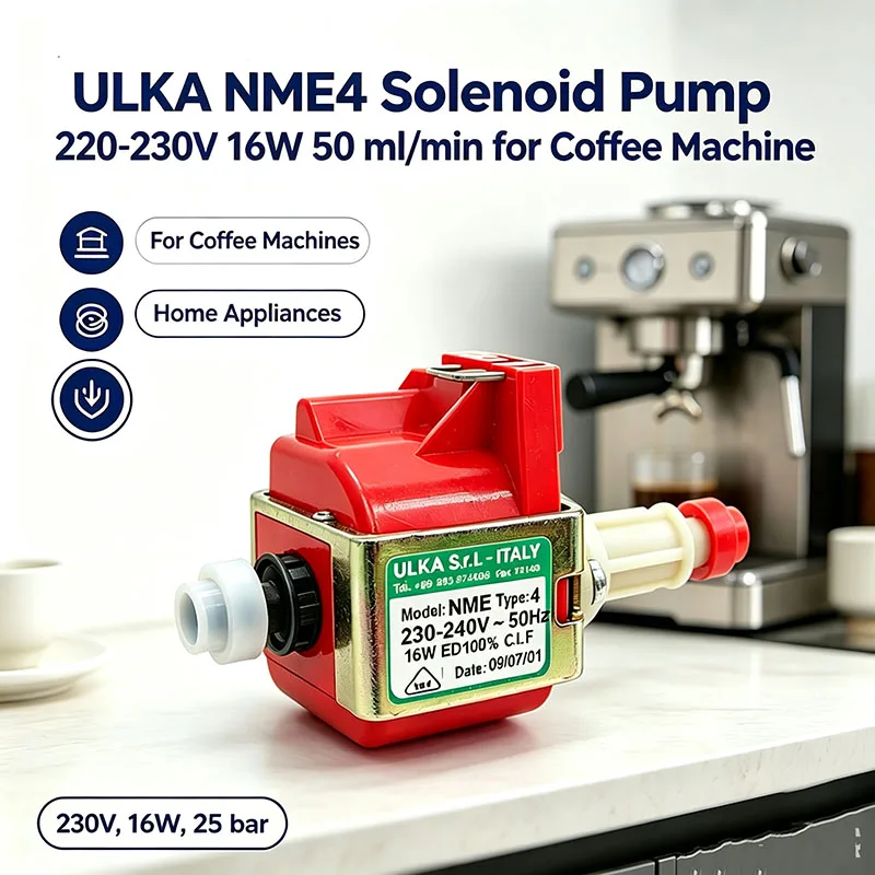 ULKA NME4 AC Mini Electromagnetic Plunger Pump 16W High Pressure Coffee Machine Water Liquid Pump for Small Flow 220V 230V 240V
ULKA NME4 AC Mini Electromagnetic Plunger Pump 16W High Pressure Coffee Machine Water Liquid Pump for Small Flow 220V 230V 240V