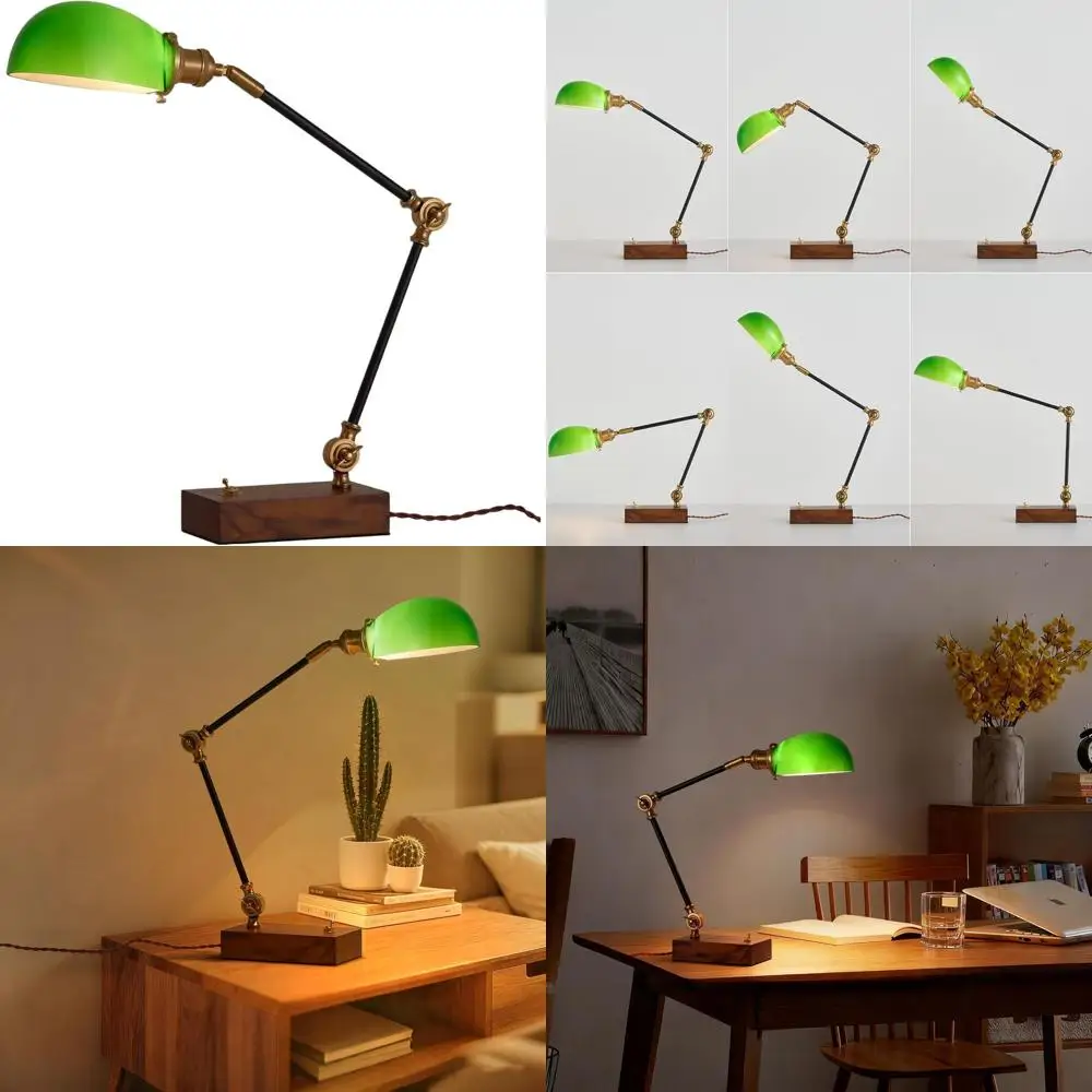 Classic Green Glass Bankers Desk Lamp with Ash Wood Base, Vintage Power Cord Switch, E26 Socket for Office and Study
Classic Green Glass Bankers Desk Lamp with Ash Wood Base, Vintage Power Cord Switch, E26 Socket for Office and Study