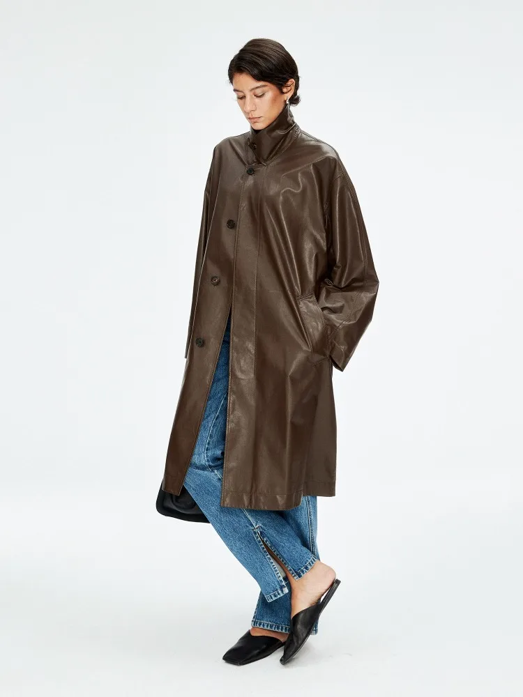Natural Leather Windbreaker Long Thin Lightweight Lambskin Fashionable Retro Ebony Brown Coat Women's Real Sheepskin Jacket
Natural Leather Windbreaker Long Thin Lightweight Lambskin Fashionable Retro Ebony Brown Coat Women's Real Sheepskin Jacket