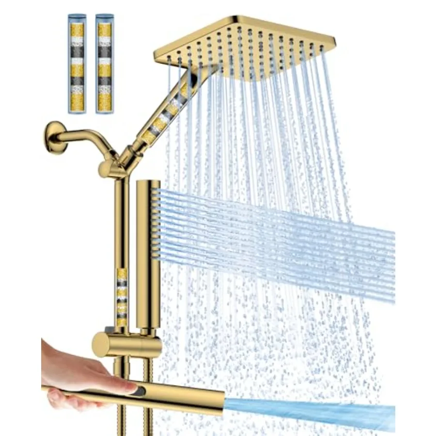 Filtered shower head with handheld spray combo for bathroom use, brass construction, gold finish, removes chlorine and enhances
Filtered shower head with handheld spray combo for bathroom use, brass construction, gold finish, removes chlorine and enhances