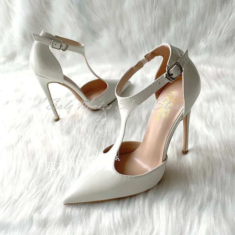 Concise White Patent Leather T-Strap Sandals Pointed Toe Stiletto Ankle Wrap Buckle Ladies Pumps Summer Banquet Wedding Shoes
Concise White Patent Leather T-Strap Sandals Pointed Toe Stiletto Ankle Wrap Buckle Ladies Pumps Summer Banquet Wedding Shoes