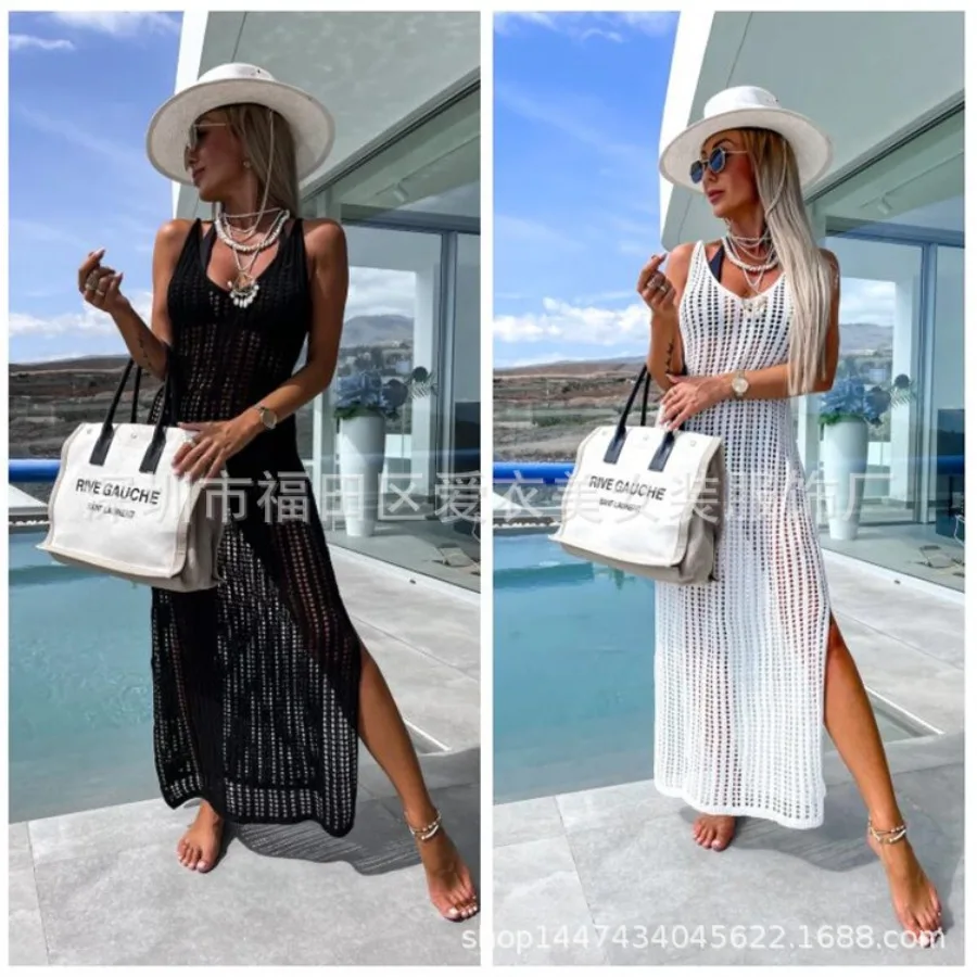 【New style】's new beach blouse casual solid color split backless knitted sling dress
【New style】's new beach blouse casual solid color split backless knitted sling dress