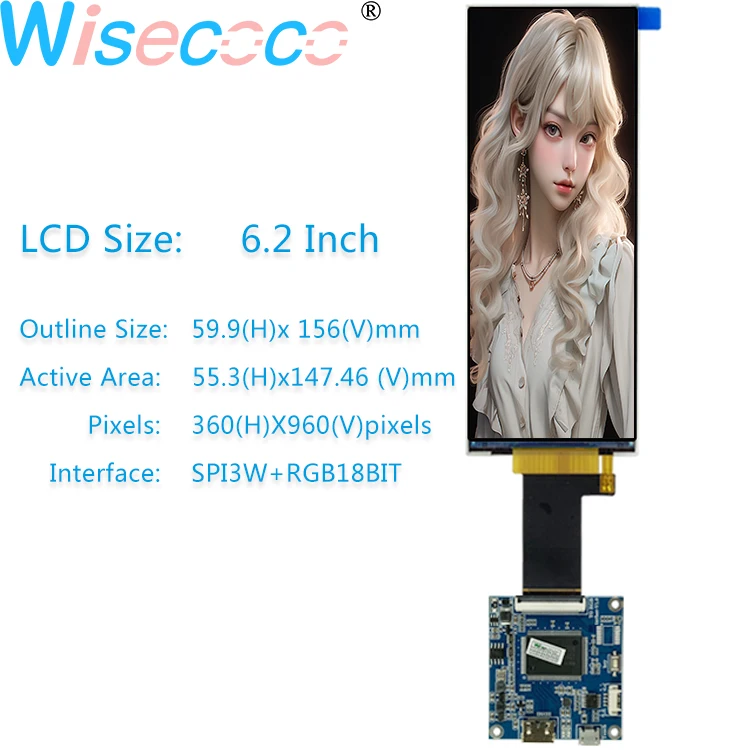 Wisecoco 6.2 Inch 360x960 IPS Display Stretch Bar LCD Module SPI RGB Interface For Smart Home Appliance Shelf Advertising
Wisecoco 6.2 Inch 360x960 IPS Display Stretch Bar LCD Module SPI RGB Interface For Smart Home Appliance Shelf Advertising