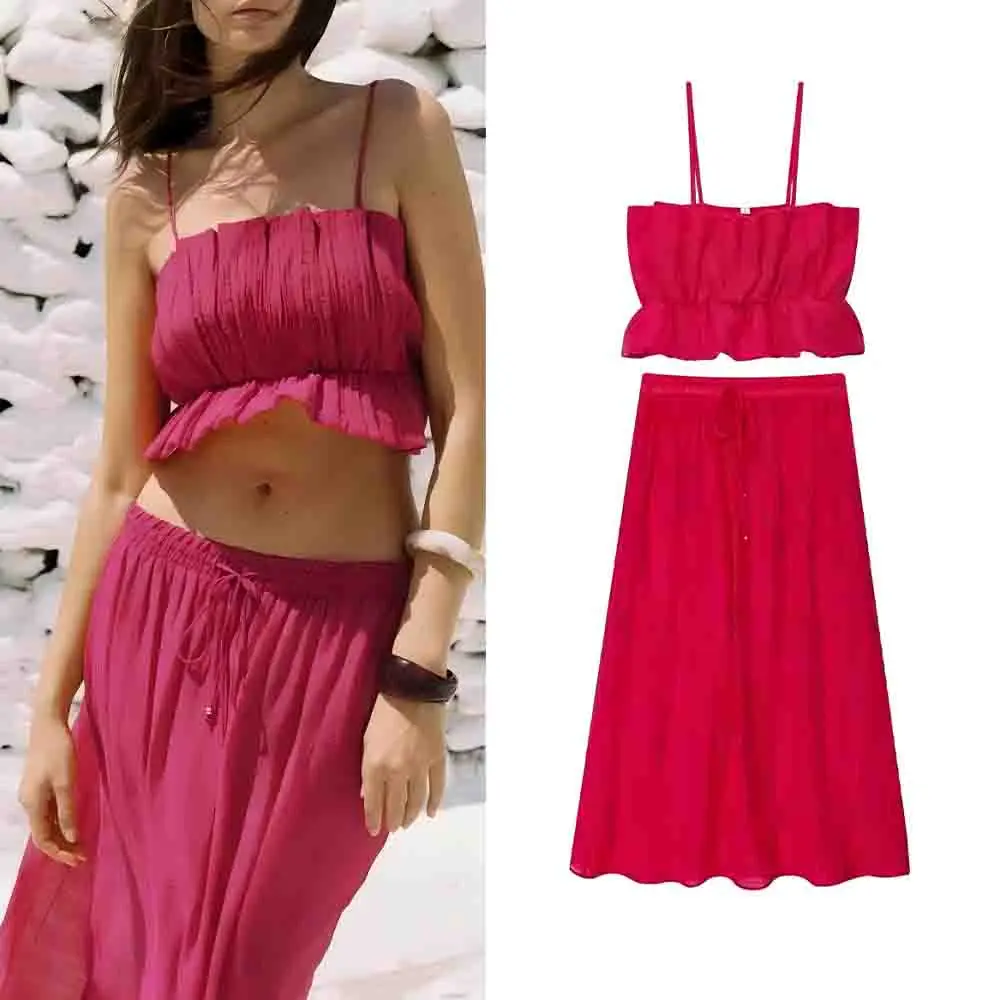 Women's Summer fashion printed short stretch suspender top retro sleeveless women's vest chic top+Skirts suit
Women's Summer fashion printed short stretch suspender top retro sleeveless women's vest chic top+Skirts suit