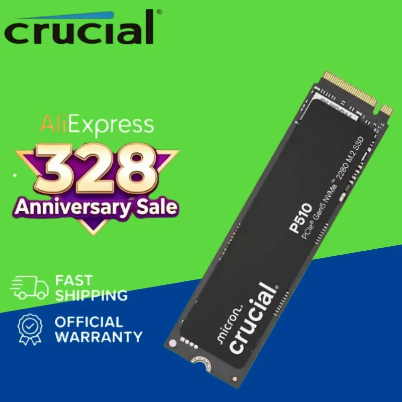 Crucial P510 M.2 2280 1TB NVMe SSD PCIe 5.0 | 11000MB/s Read, 9500MB/s Write - Upgraded from P3 Plus Original
Crucial P510 M.2 2280 1TB NVMe SSD PCIe 5.0 | 11000MB/s Read, 9500MB/s Write - Upgraded from P3 Plus Original