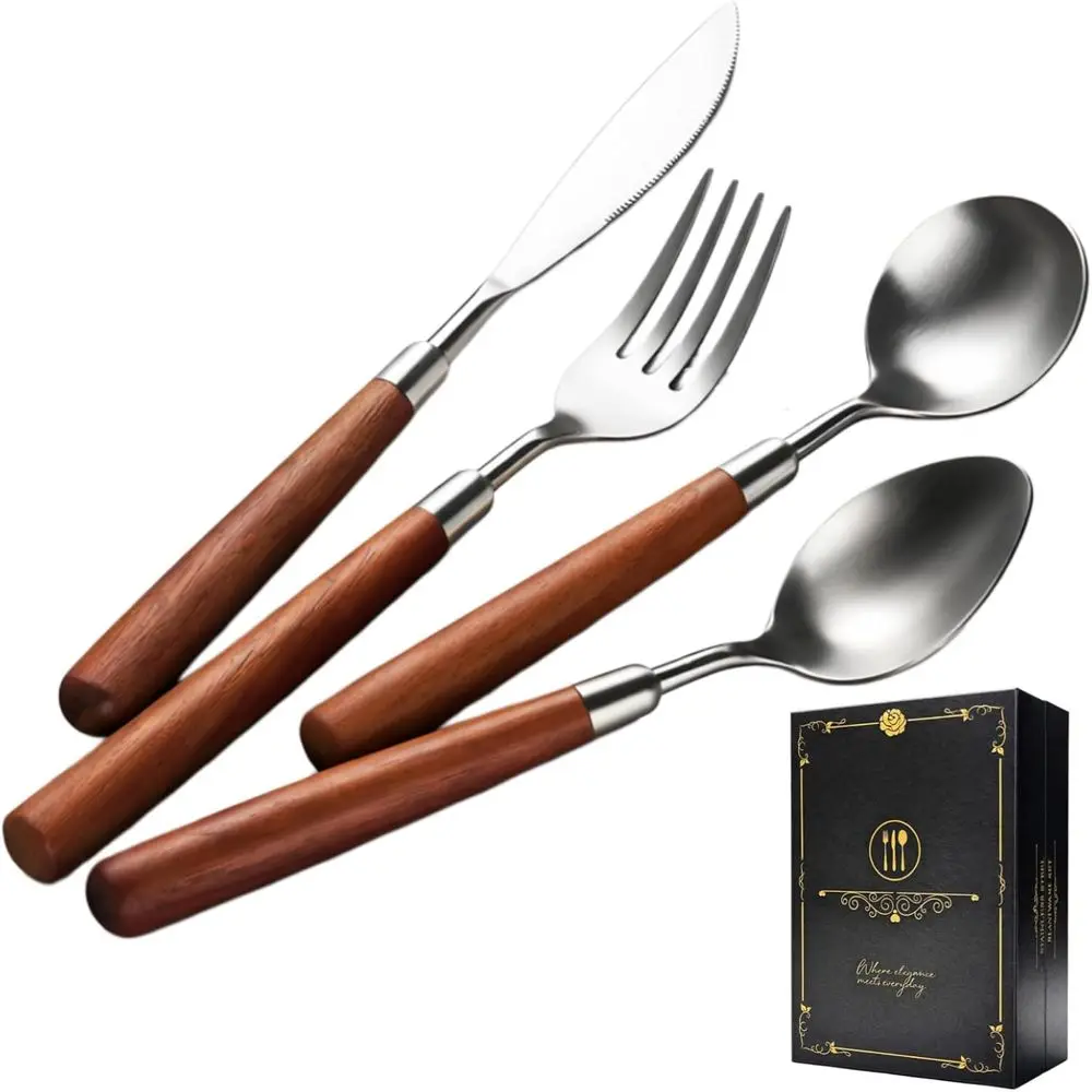 8-Piece Matte Brushed Stainless Steel Silverware Set with Walnut Handles, 32-Piece Dishwasher Safe Cutlery for Home and Restaura
8-Piece Matte Brushed Stainless Steel Silverware Set with Walnut Handles, 32-Piece Dishwasher Safe Cutlery for Home and Restaura