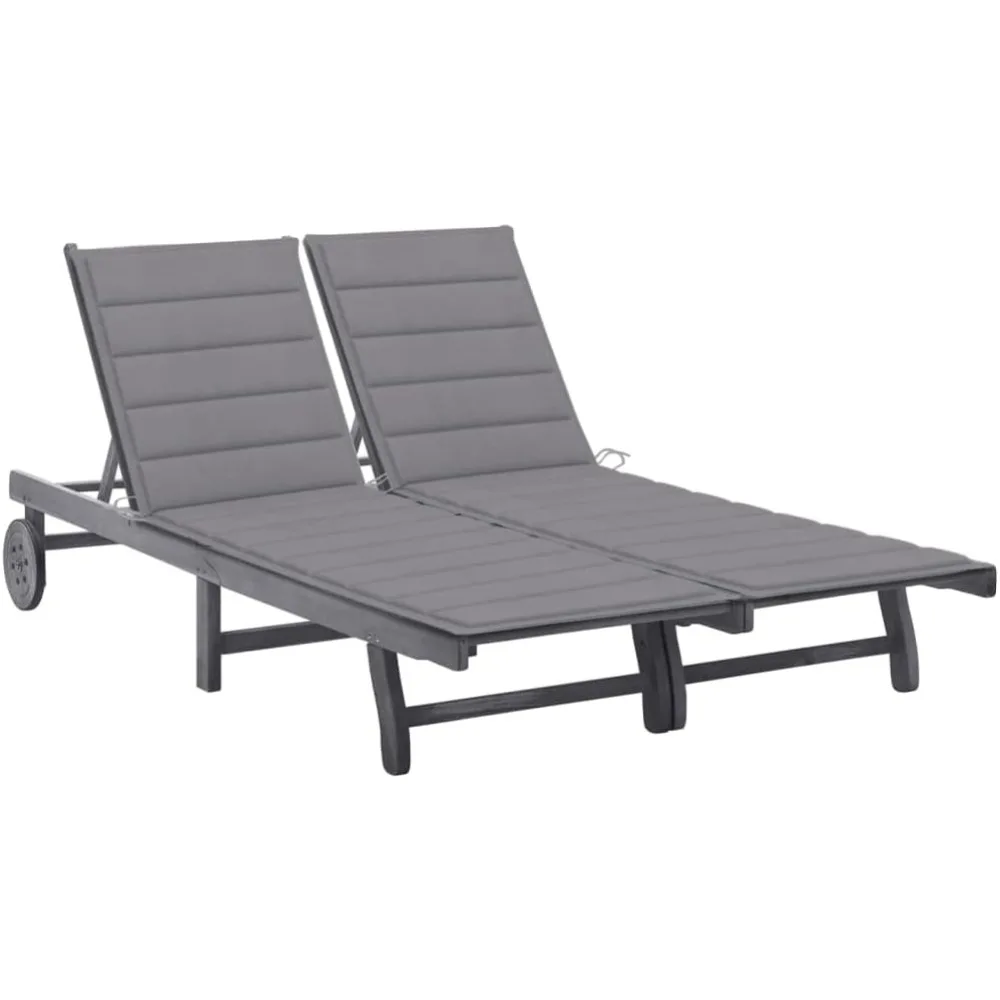 2-Person Patio Sun Lounger with Cushion Gray Solid Acacia Wood,Solid Acacia Wood Sun Lounger with Adjustable Backrest and Wheels
2-Person Patio Sun Lounger with Cushion Gray Solid Acacia Wood,Solid Acacia Wood Sun Lounger with Adjustable Backrest and Wheels