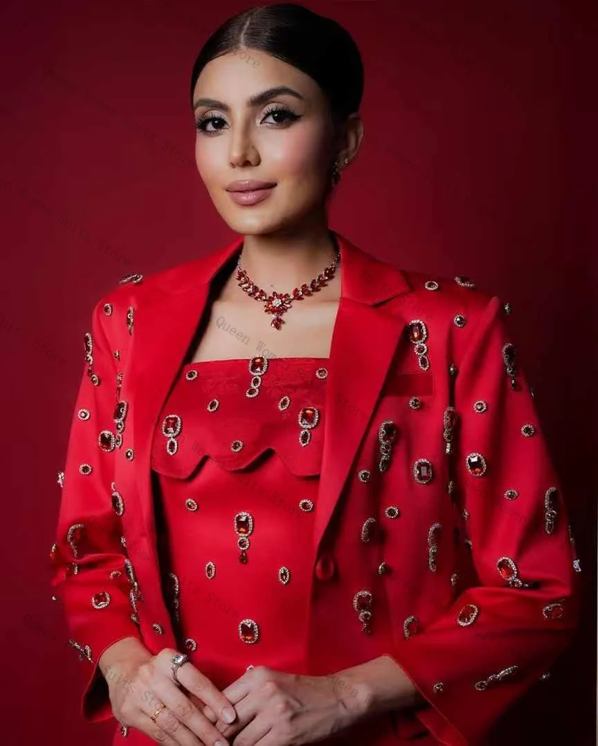 Luxury Red Crystals Women Suit Set 2 Piece Blazer+Camisole Long Skirt Formal Office Lady Jacket Wedding Prom Coat Customized
Luxury Red Crystals Women Suit Set 2 Piece Blazer+Camisole Long Skirt Formal Office Lady Jacket Wedding Prom Coat Customized