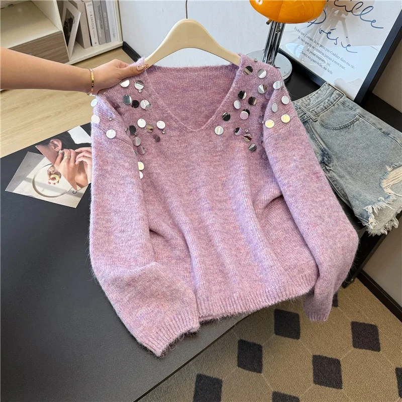 iny Sequin Knitwear V-Ne oulder-Length Sve Straight Fit Long Sve Women's Top for Autumn Winter Slimming Effect
iny Sequin Knitwear V-Ne oulder-Length Sve Straight Fit Long Sve Women's Top for Autumn Winter Slimming Effect