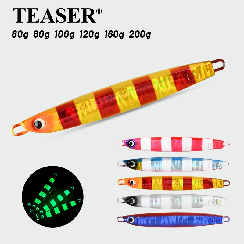 TEASER Boat fishing 60g - 200g luminous UV night fishing iron plate lure fast sinking and quick pulling fake bait
TEASER Boat fishing 60g - 200g luminous UV night fishing iron plate lure fast sinking and quick pulling fake bait