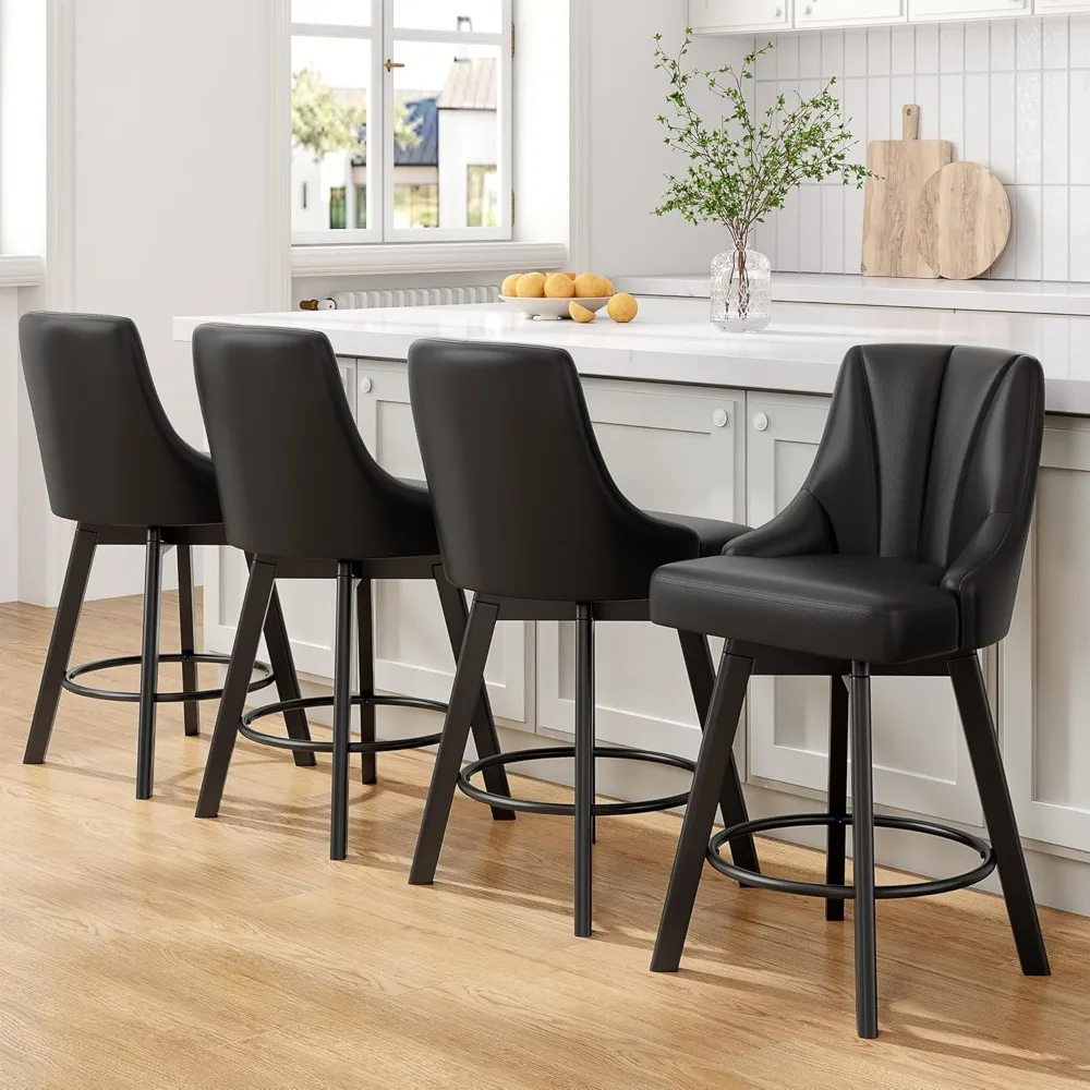 Swivel Bar Stools with Backs, 24" Counter Height Barstools Set of 4, Leather Upholstered Counter Bar Stools with Solid Wood Legs
Swivel Bar Stools with Backs, 24" Counter Height Barstools Set of 4, Leather Upholstered Counter Bar Stools with Solid Wood Legs