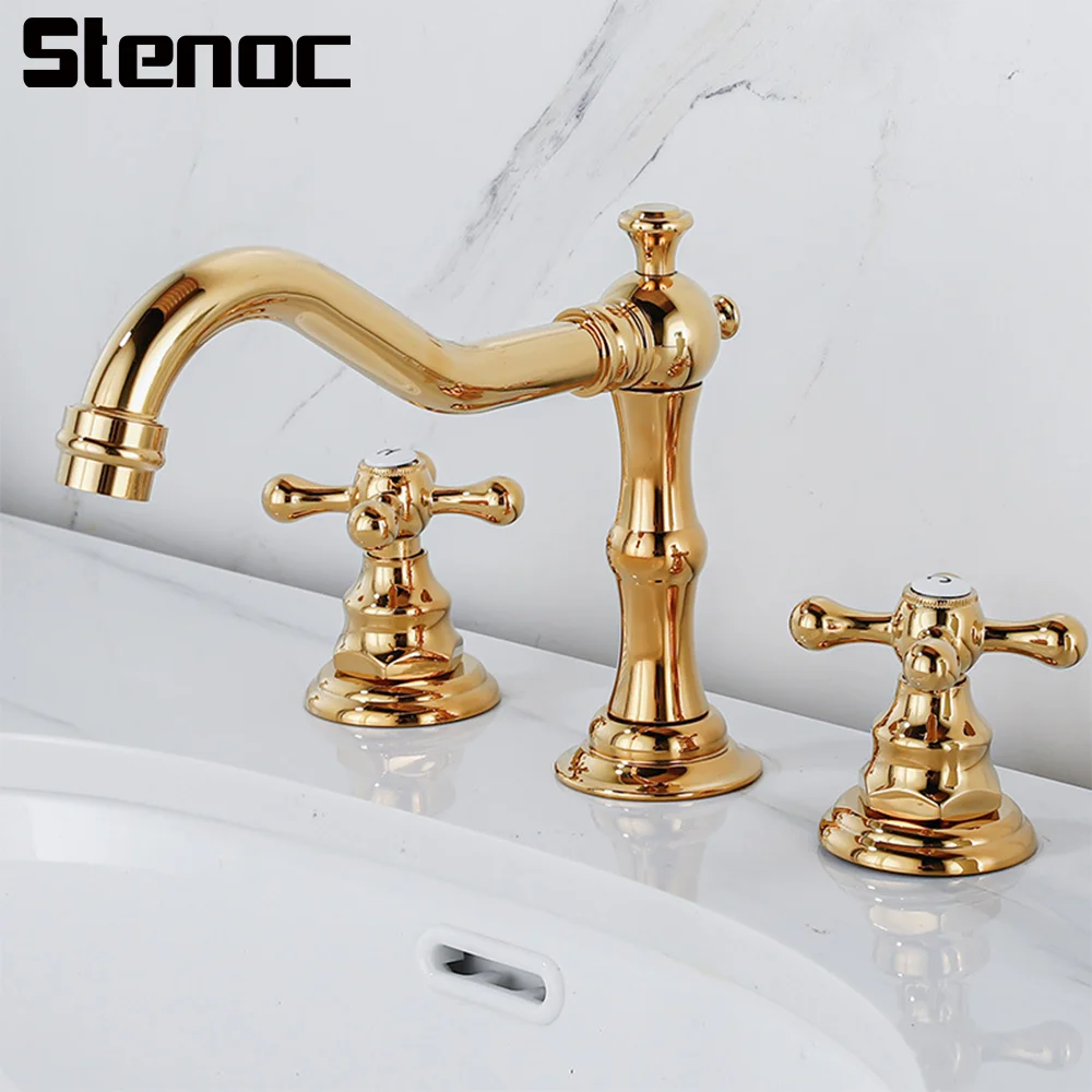Basin Brass Gold Bathroom Antique Sink Faucet 3 Hole Deck Mounted Double Handle Hot & Cold Wash Water Tap Basin Sink Mixer Taps
Basin Brass Gold Bathroom Antique Sink Faucet 3 Hole Deck Mounted Double Handle Hot & Cold Wash Water Tap Basin Sink Mixer Taps