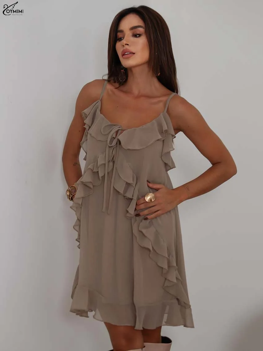 Oymimi Fashion Khaki Ruffled Dresses 2025 Woman Elegant Spaghetti Strap Open Back Lace-Up Dresses Autumn New Loose Mini Dress
Oymimi Fashion Khaki Ruffled Dresses 2025 Woman Elegant Spaghetti Strap Open Back Lace-Up Dresses Autumn New Loose Mini Dress