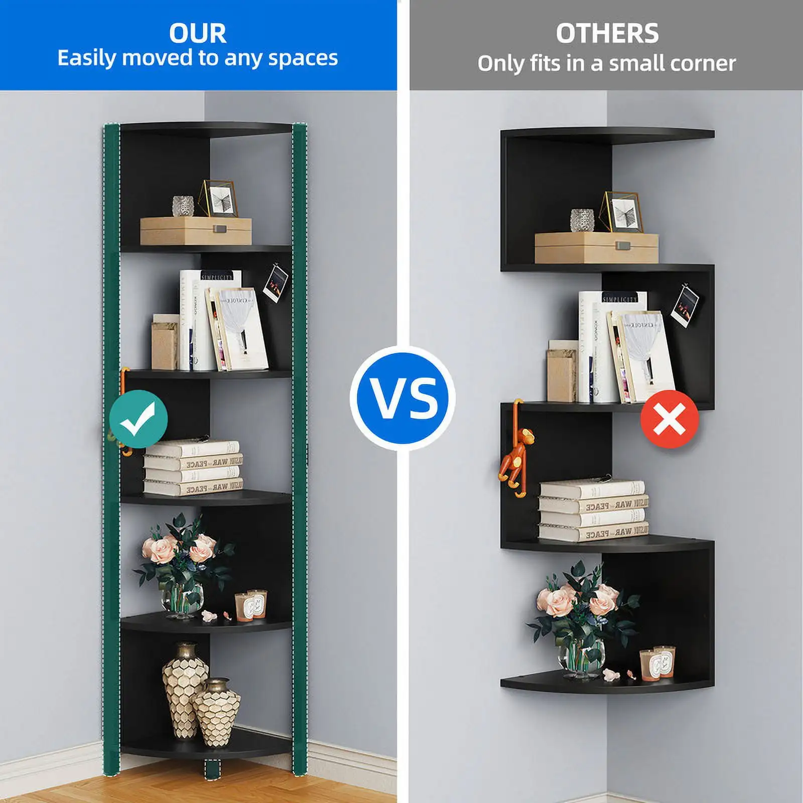 Dextrus 6-Tiers Corner Shelf, Narrow Open Shelf, Modern Corner Bookshelf & Bookcase, Corner Storage Rack Plant Stand for Home O
Dextrus 6-Tiers Corner Shelf, Narrow Open Shelf, Modern Corner Bookshelf & Bookcase, Corner Storage Rack Plant Stand for Home O