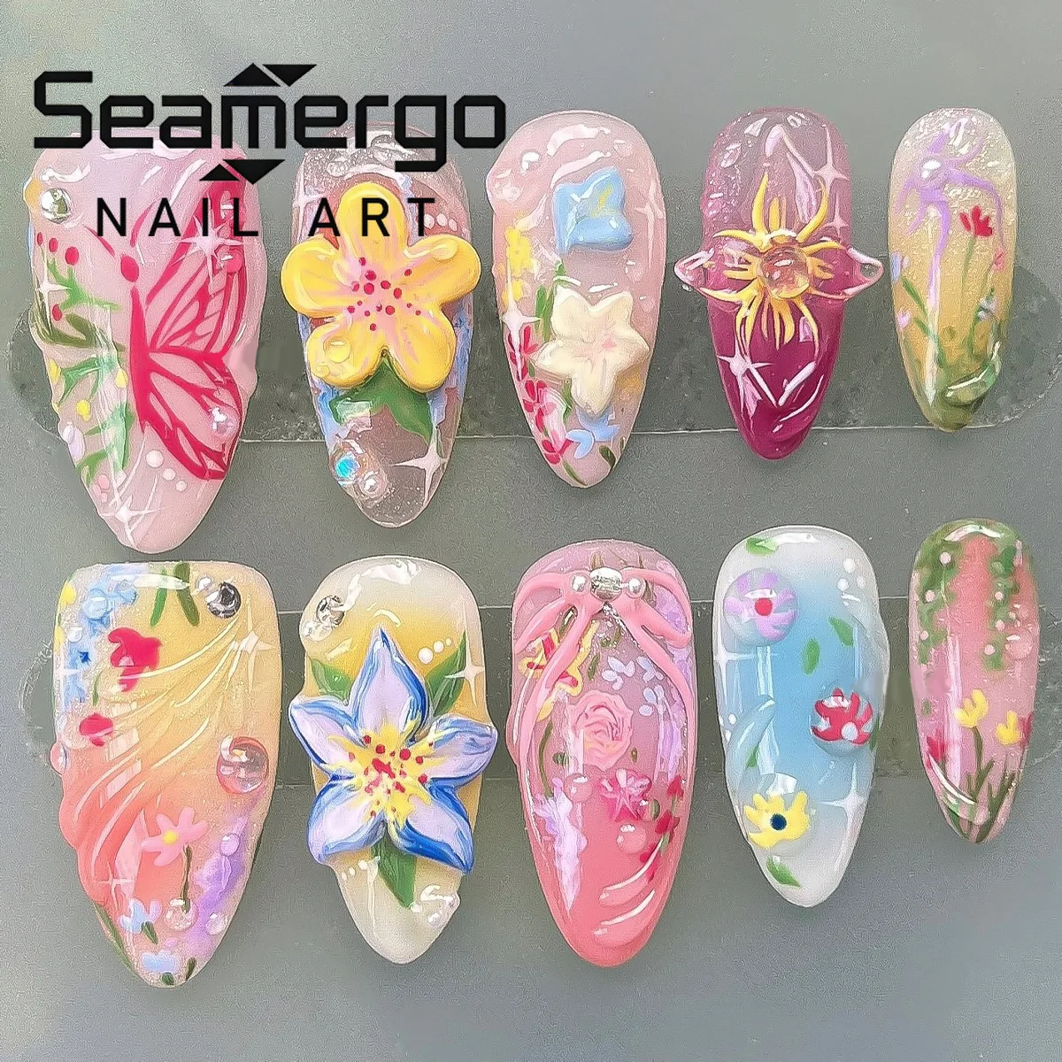 24PCS Multicolor Sweet Almond Fake Nails with 3D Floral Butterfly Sun Press on Nails Whimsical Fairycore French Elegant Nail Art
24PCS Multicolor Sweet Almond Fake Nails with 3D Floral Butterfly Sun Press on Nails Whimsical Fairycore French Elegant Nail Art