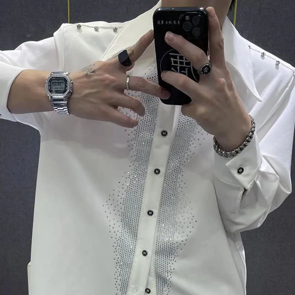 Mens Shirts Hot Diamond Shiny Casual Shirts Autumn Streetwear Fashion Trend Campus Performance Long Sleeve Tops Men'S Clothing
Mens Shirts Hot Diamond Shiny Casual Shirts Autumn Streetwear Fashion Trend Campus Performance Long Sleeve Tops Men'S Clothing