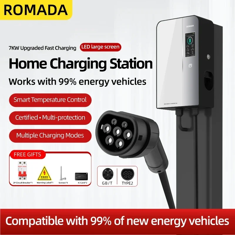 EV Charging Station 7KW Electric Vehicle Car Charger EVSE Wallbox Wallmount 32A Type2 GBT20234 Cable APP Control
EV Charging Station 7KW Electric Vehicle Car Charger EVSE Wallbox Wallmount 32A Type2 GBT20234 Cable APP Control