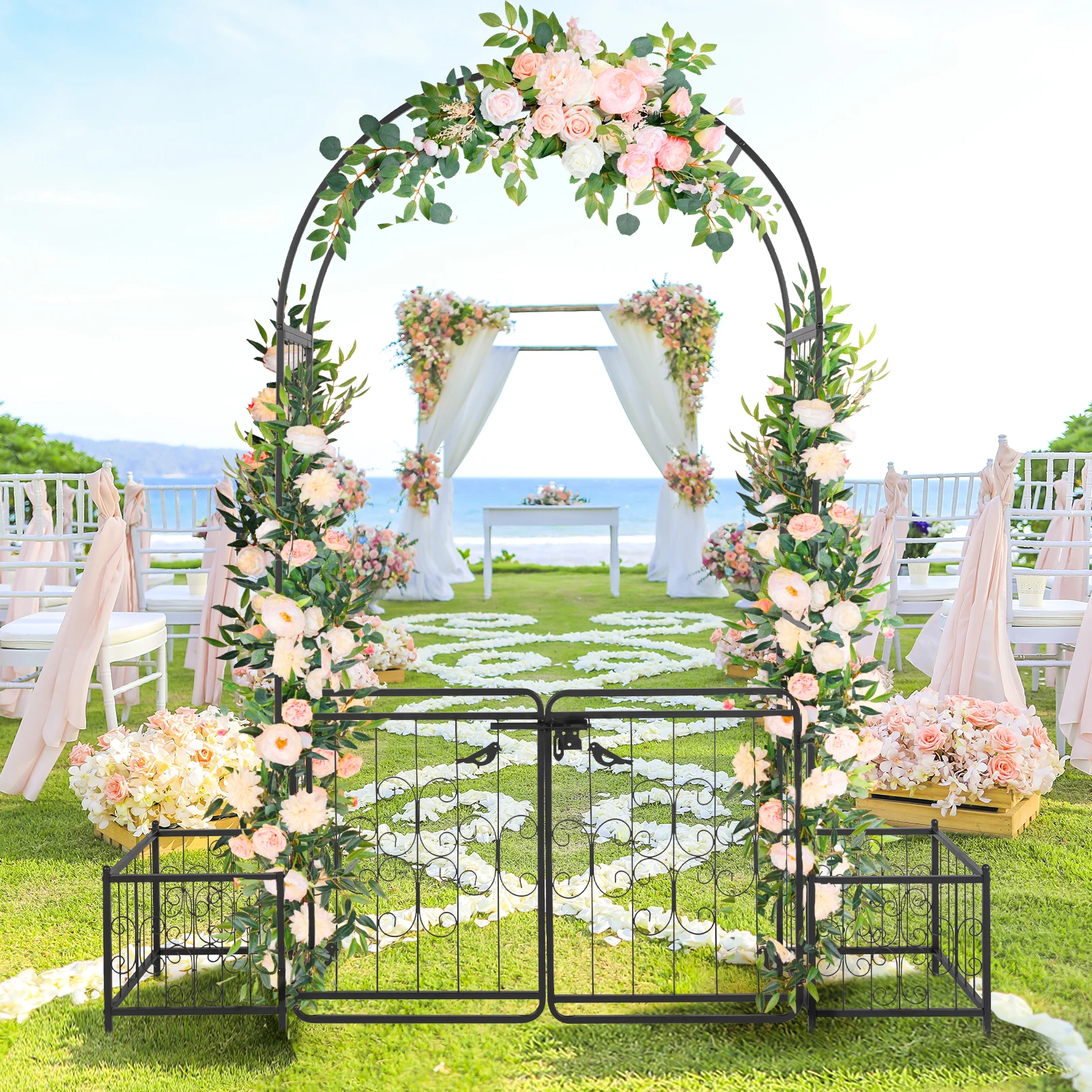 Iron Arch 7.2Ft Black Circular Top with Door with Planter Frame Wrought Iron 16Mm Tube Suitable for Patio Garden Backyard
Iron Arch 7.2Ft Black Circular Top with Door with Planter Frame Wrought Iron 16Mm Tube Suitable for Patio Garden Backyard