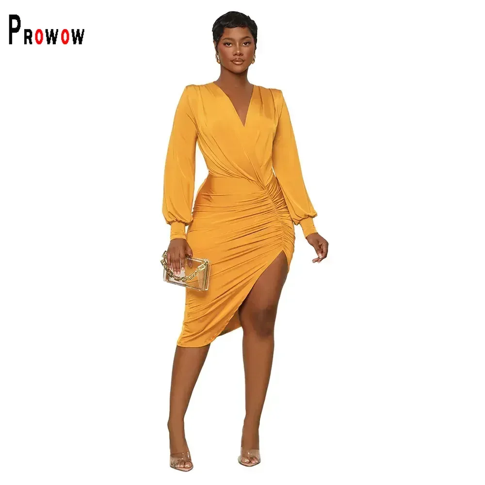 Prowow Elegant Women's Midi Dress V-neck Long Sleeve Birthday Party Evening Outfits Solid Irregularity Hemline Folds Clothing
Prowow Elegant Women's Midi Dress V-neck Long Sleeve Birthday Party Evening Outfits Solid Irregularity Hemline Folds Clothing