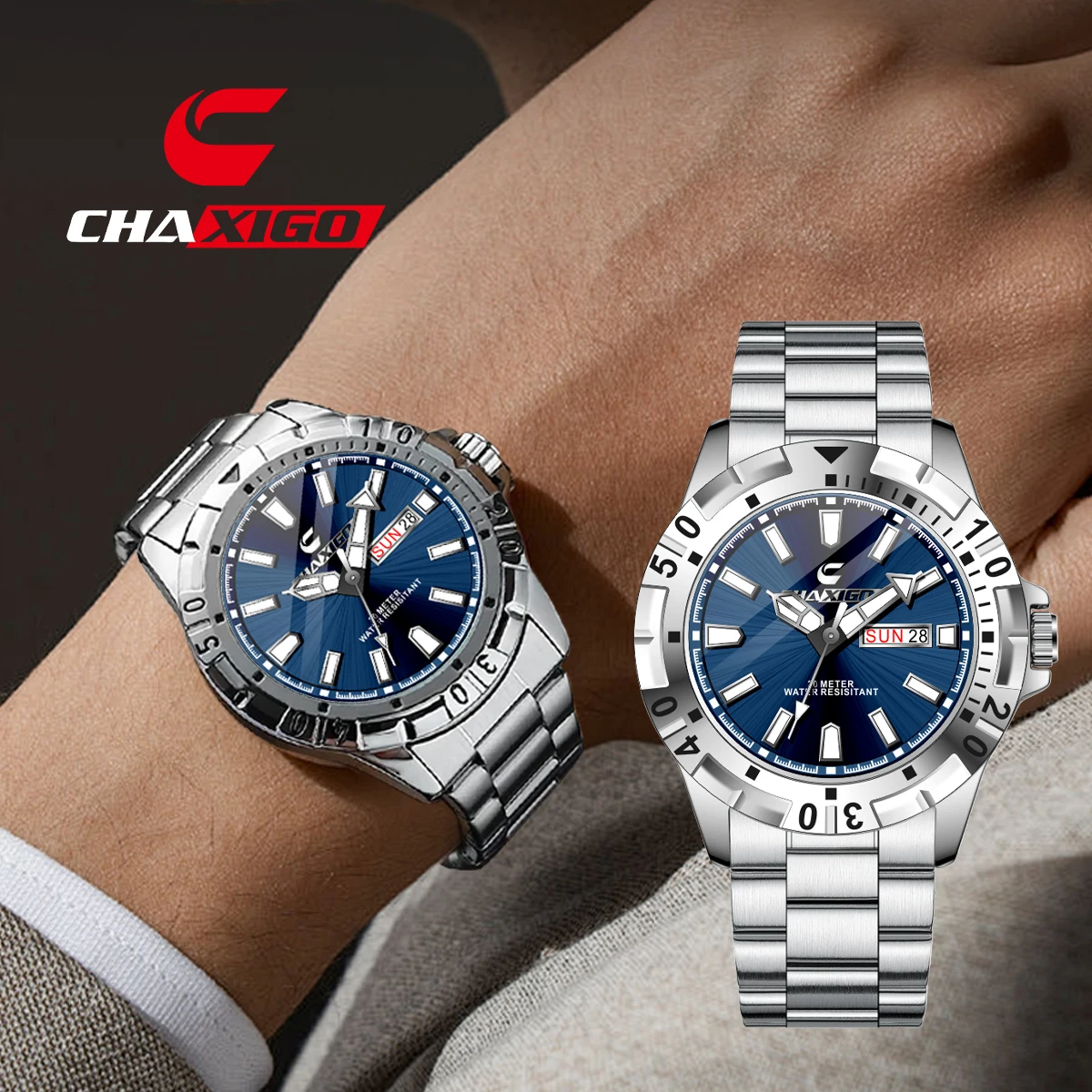 CHAXIGO Men's Classic Stainless Steel Watch, 3ATM Water Resistant Luminous Dial, Steel Strap, Business Quartz Watch
CHAXIGO Men's Classic Stainless Steel Watch, 3ATM Water Resistant Luminous Dial, Steel Strap, Business Quartz Watch
