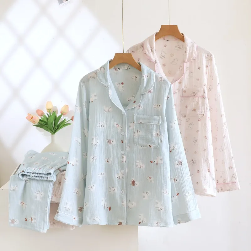 2026 New Spring and Autumn Women's Pajama Set, 100% Cotton Crepe Home Clothes, cardigan, lapel, long sleeved two-piece set
2026 New Spring and Autumn Women's Pajama Set, 100% Cotton Crepe Home Clothes, cardigan, lapel, long sleeved two-piece set