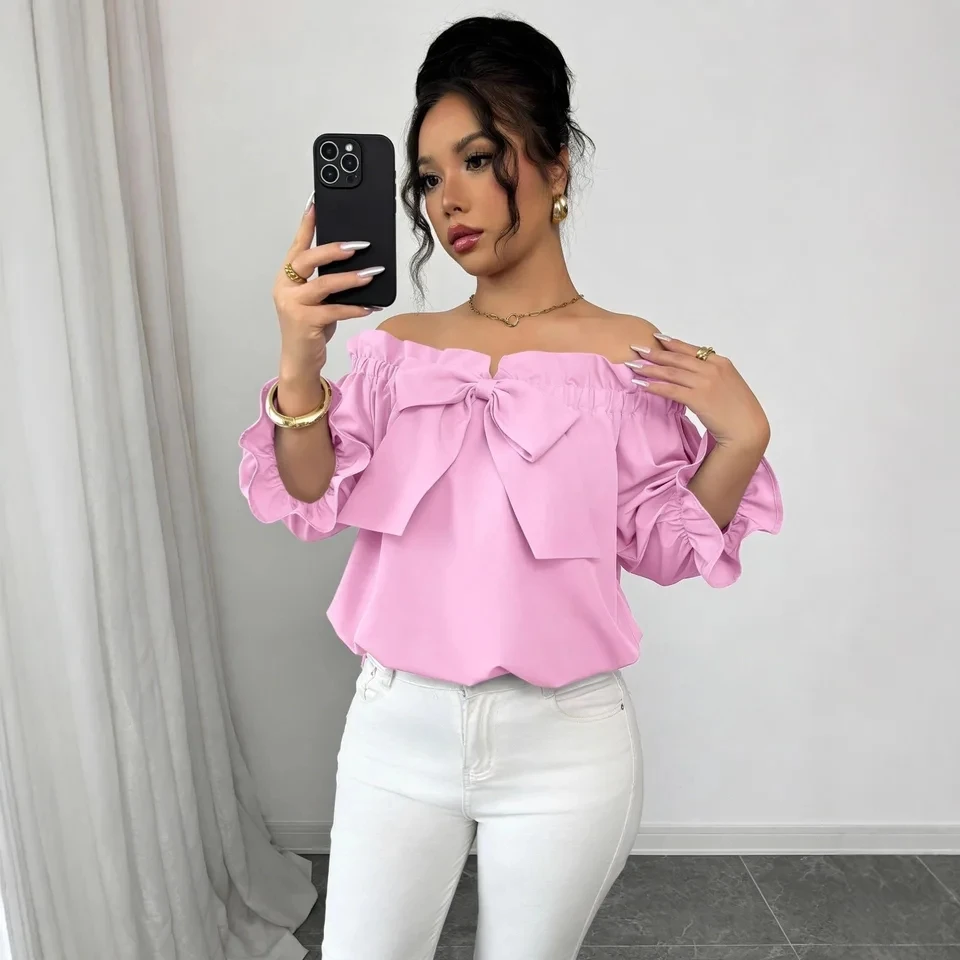 2026 Women's New Fashion High Quality Basic Loose Pullover Casual Versatile Solid Color Ruffled Bow One-line Collar Women's Top
2026 Women's New Fashion High Quality Basic Loose Pullover Casual Versatile Solid Color Ruffled Bow One-line Collar Women's Top