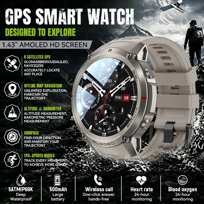Rugged Military Men Smart Watches Global 6-Satellite GPS AMOLED Outdoor Sports Offline Map Altimeter Compass BT Call Smartwatch
Rugged Military Men Smart Watches Global 6-Satellite GPS AMOLED Outdoor Sports Offline Map Altimeter Compass BT Call Smartwatch