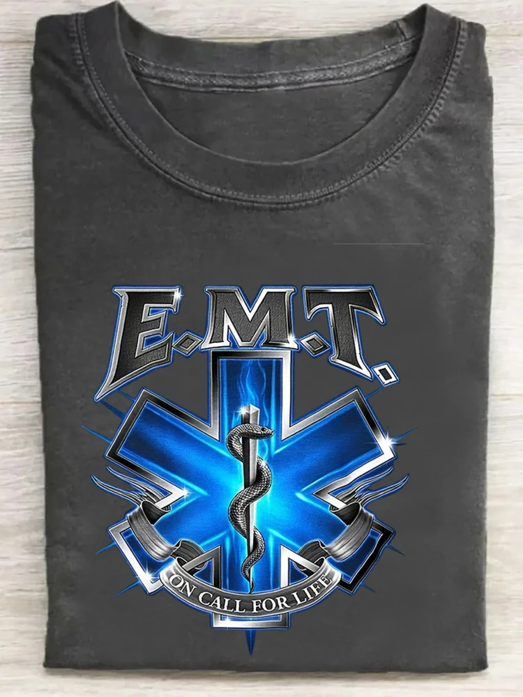 Men'S EMT Graphic - with Cross & Flame Design - 100% cotton summer short sleeve O-neck printed T-shirt.
Men'S EMT Graphic - with Cross & Flame Design - 100% cotton summer short sleeve O-neck printed T-shirt.