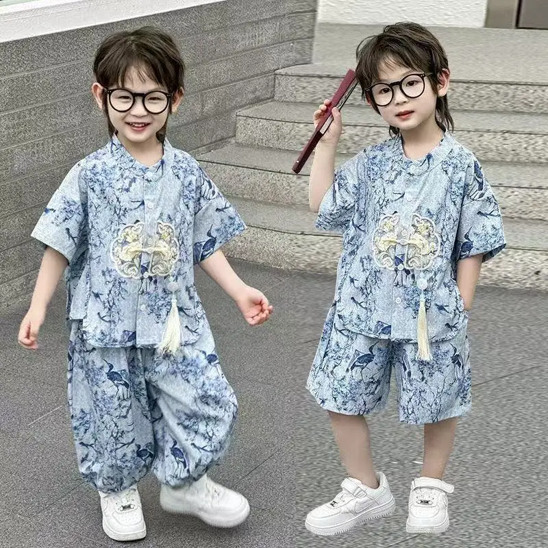Summer Short Sleeve 2 Piece Set Boys Costume Kids Clothes Casual Boy Outfit Tang Style Hanfu Suit Baby Fashion Children's Sets
Summer Short Sleeve 2 Piece Set Boys Costume Kids Clothes Casual Boy Outfit Tang Style Hanfu Suit Baby Fashion Children's Sets