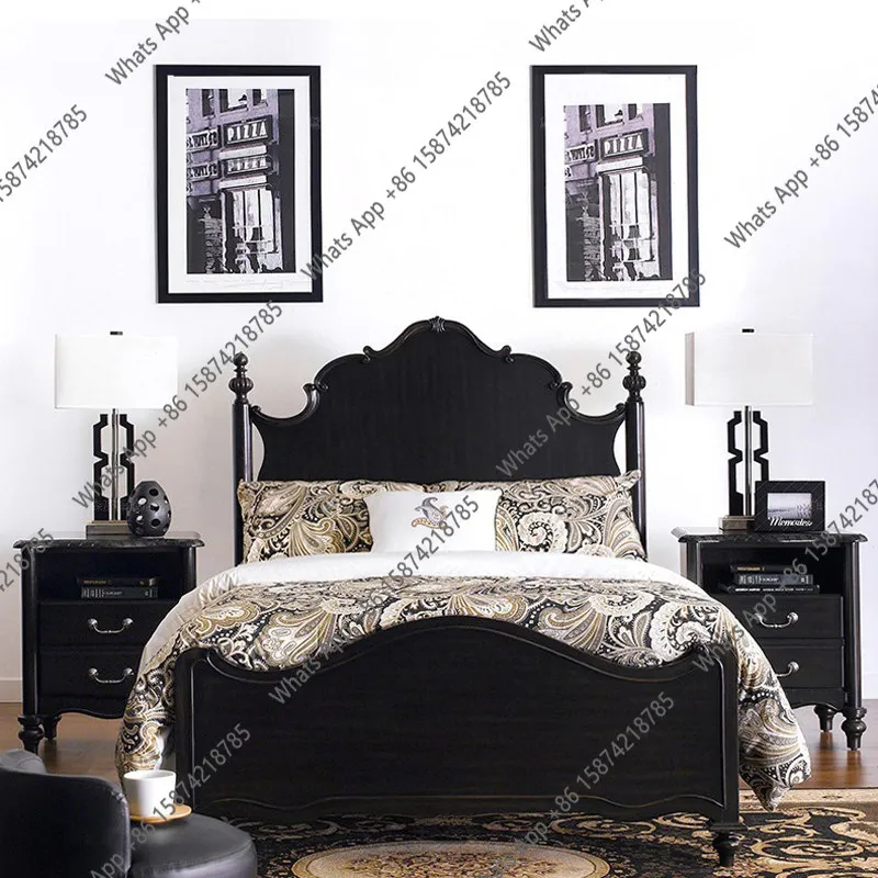 French solid wood bed American carved master bedroom bed antique hand carved bed black retro
French solid wood bed American carved master bedroom bed antique hand carved bed black retro