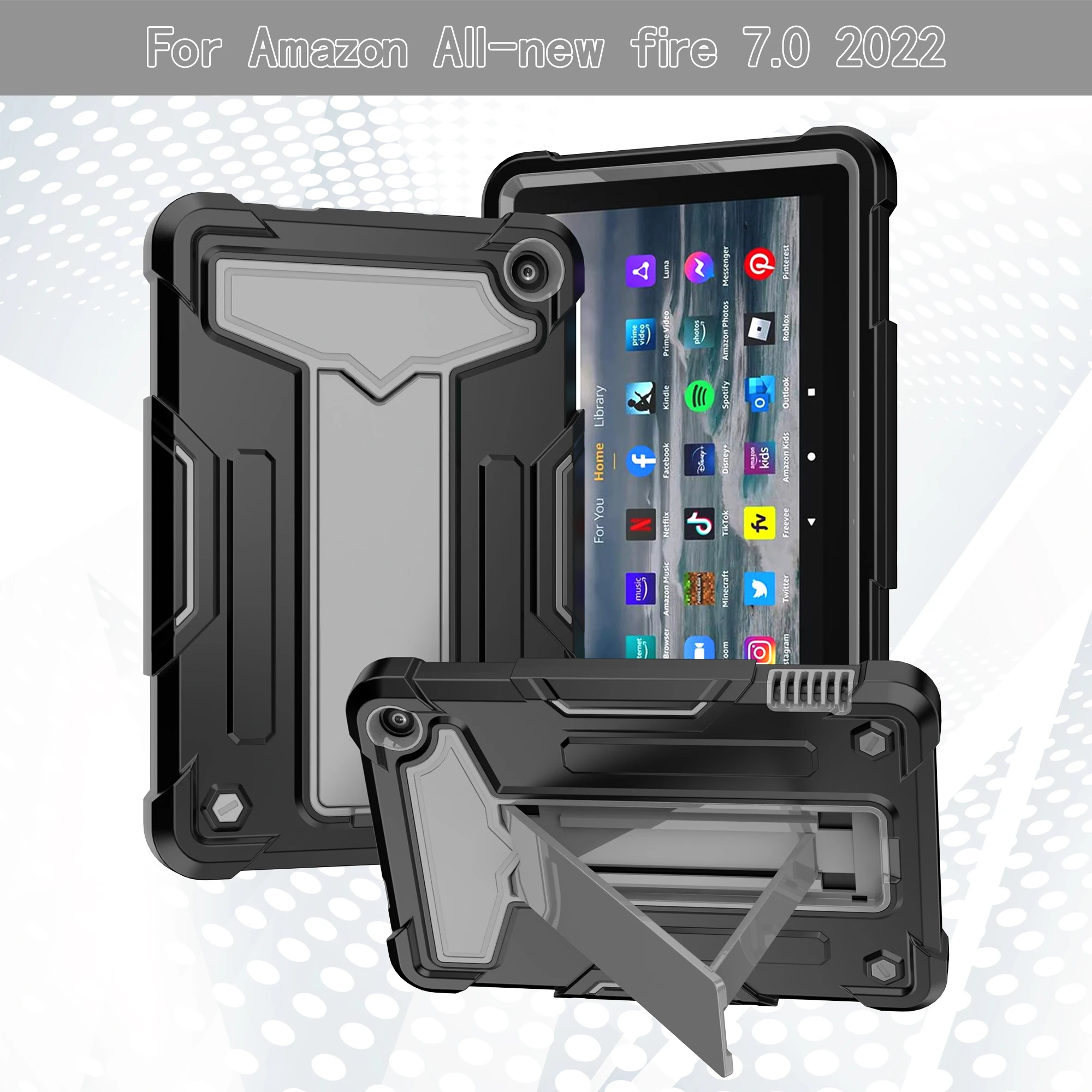 Multifunctional tablet case for Amazon Fire HD 7 (2022), T-shaped built-in stand, contrasting design, precise hole position
Multifunctional tablet case for Amazon Fire HD 7 (2022), T-shaped built-in stand, contrasting design, precise hole position